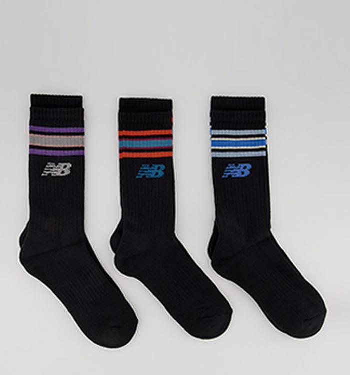 New Balance Nb Cotton Flat Knit Stripe 3 Pair Socks Black Multi