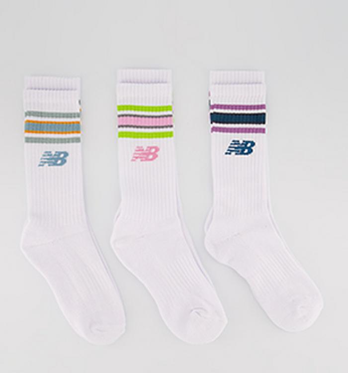 New Balance Nb Cotton Flat Knit Stripe 3 Pair Socks White Multi