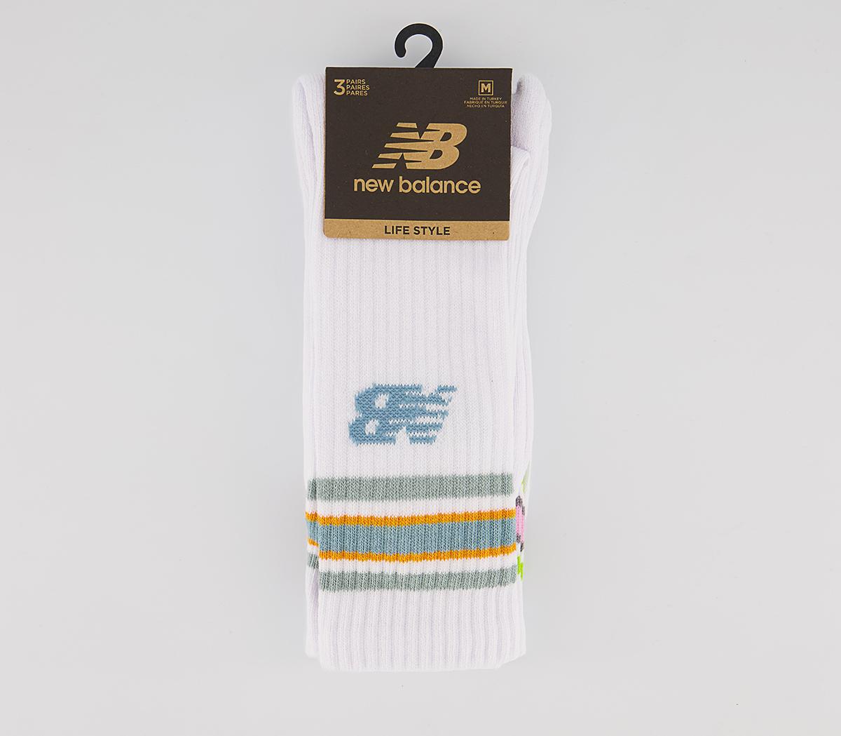 New Balance Nb Cotton Flat Knit Stripe 3 Pair Socks White Multi - Socks