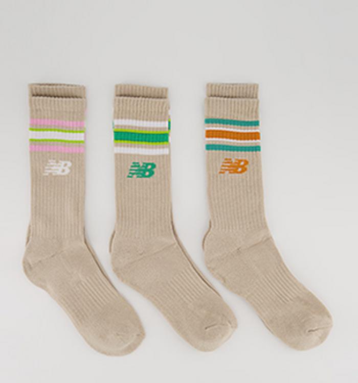 New Balance Nb Cotton Flat Knit Stripe 3 Pair Socks Ecru