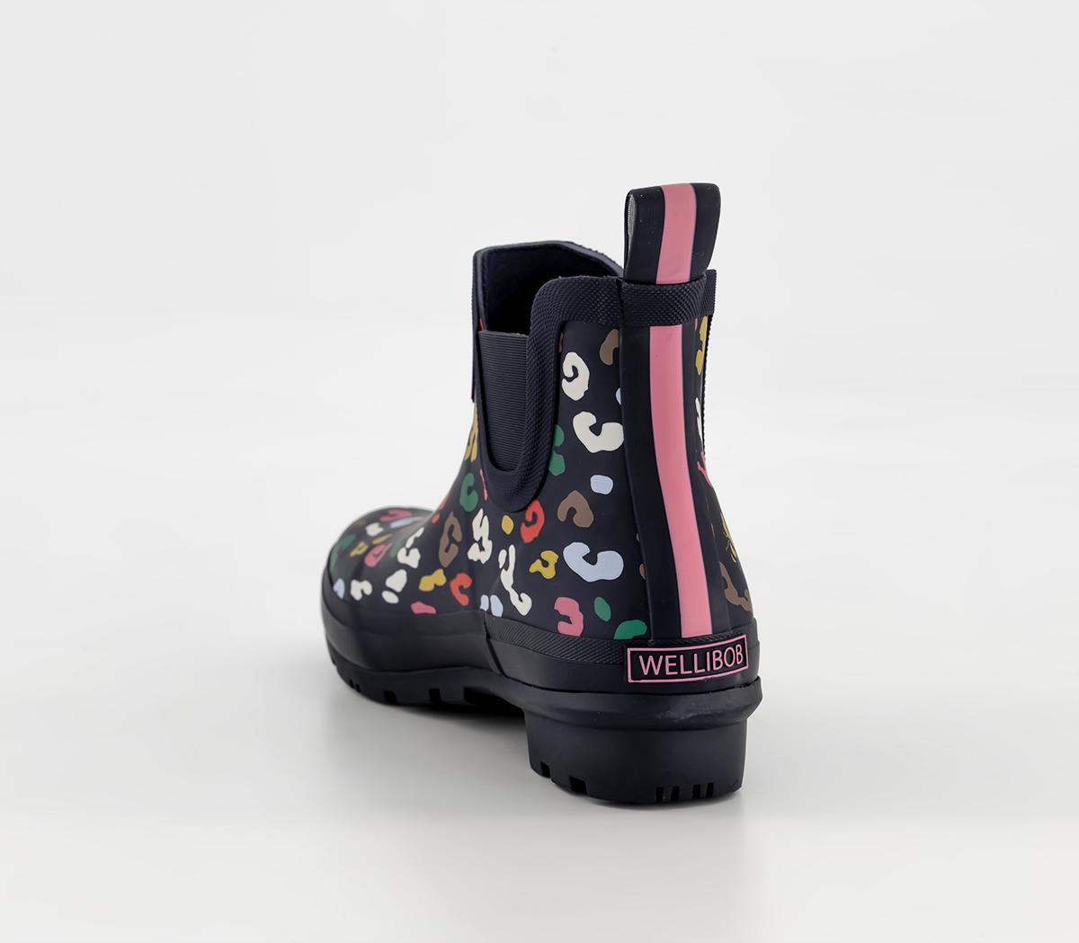 Joules Wellibob Boots Navy Bee Leopard - Women's Ankle Boots