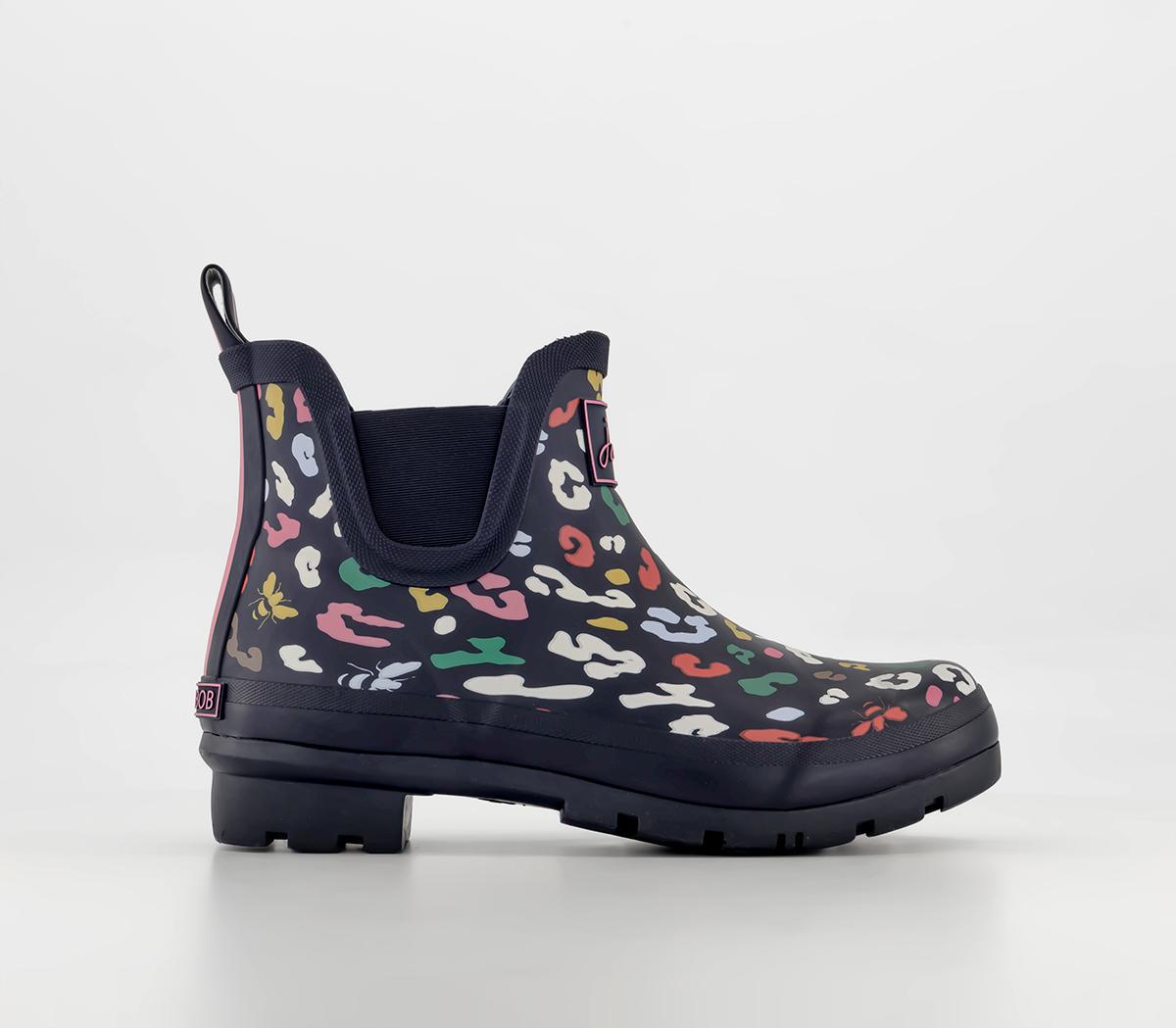 Joules Wellibob Boots Navy Bee Leopard - Women's Ankle Boots