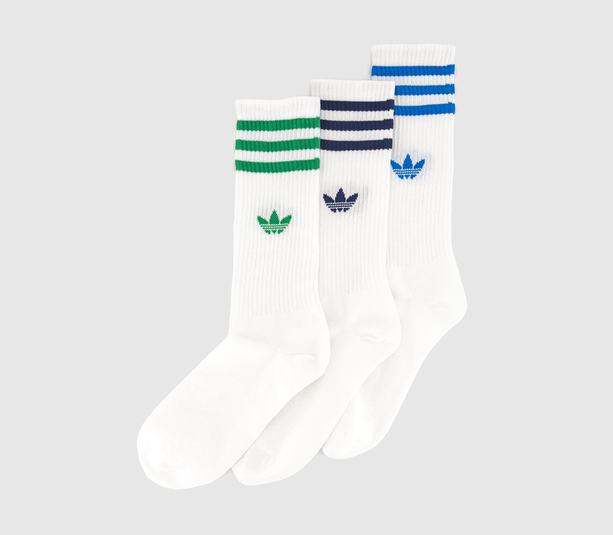 adidas Crew Socks 3 Pairs White Green Dark Blue - Socks