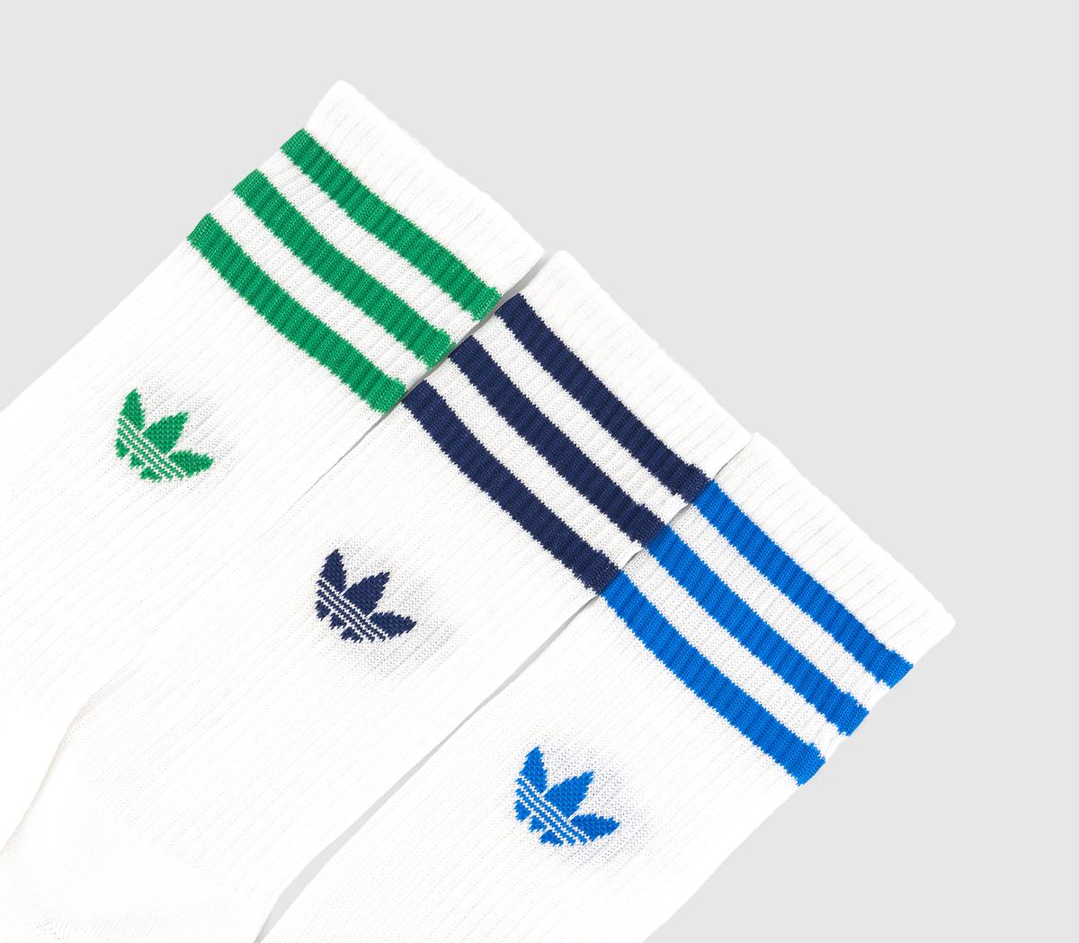 adidasCrew Socks 3 Pairs adidasCrew Socks 3 PairsWhite Green Dark Blue