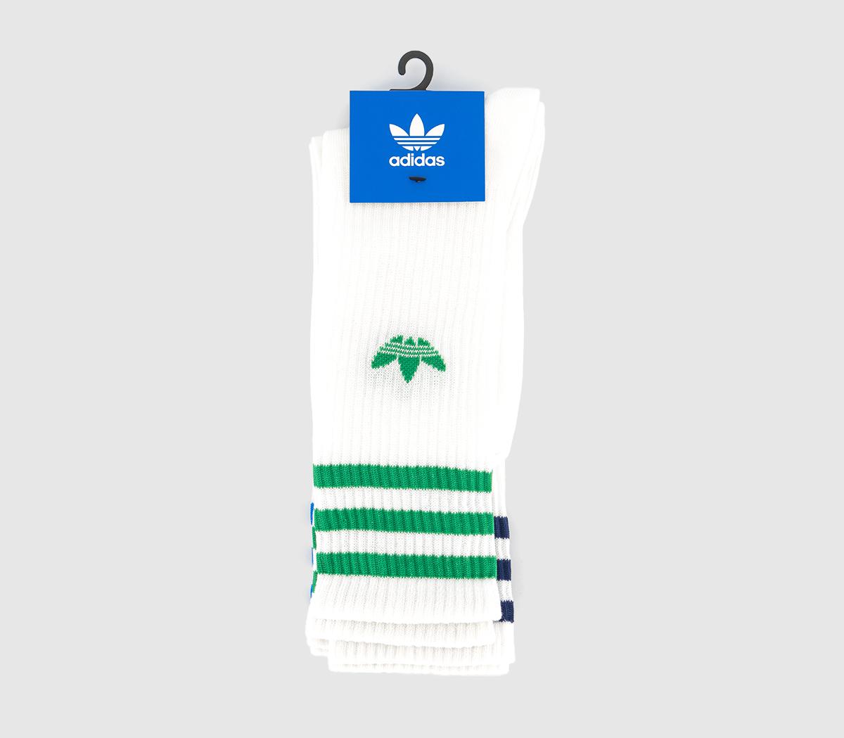 adidasCrew Socks 3 Pairs adidasCrew Socks 3 PairsWhite Green Dark Blue