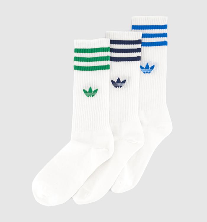adidas Crew Socks 3 Pairs White Green Dark Blue