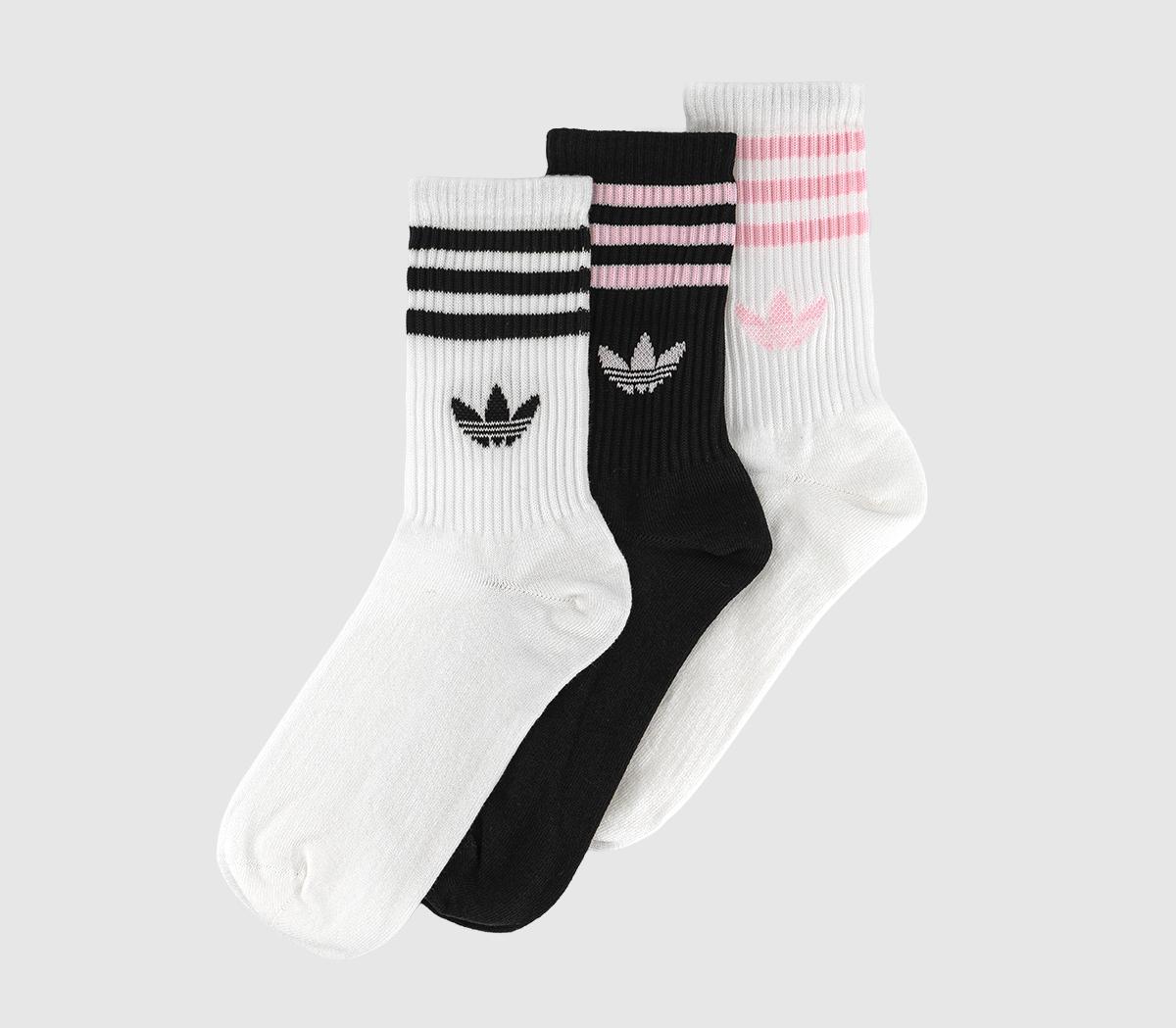 adidasCrew Socks 3 Pairs adidasCrew Socks 3 PairsWhite Black Clear Pink