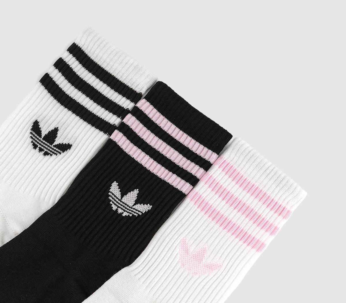 adidasCrew Socks 3 Pairs adidasCrew Socks 3 PairsWhite Black Clear Pink