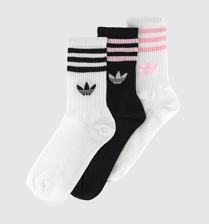 adidas Crew Socks 3 Pairs White Black Clear Pink