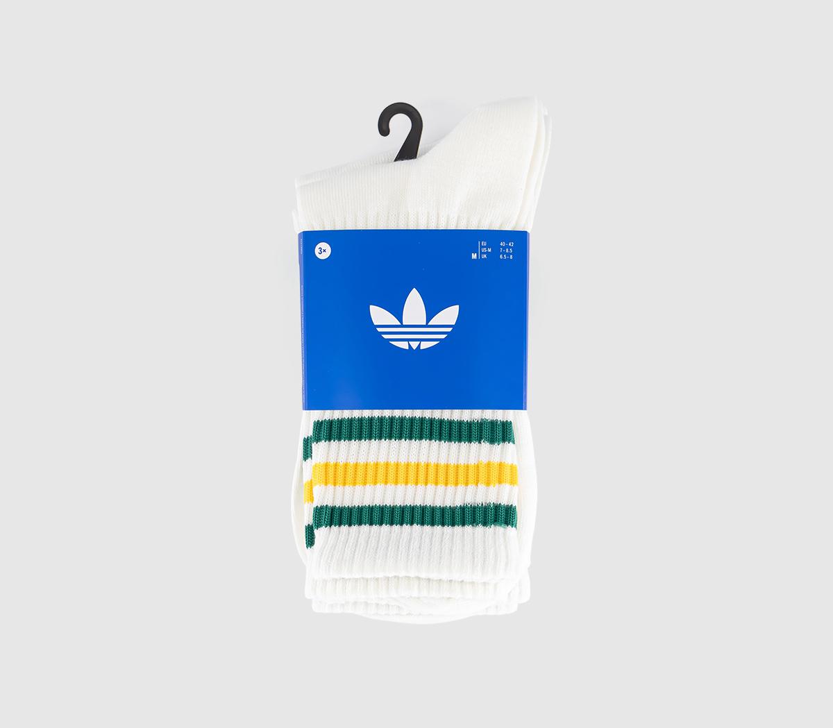 adidasCrew Socks 3 PairsOff White Yellow Green Stripe
