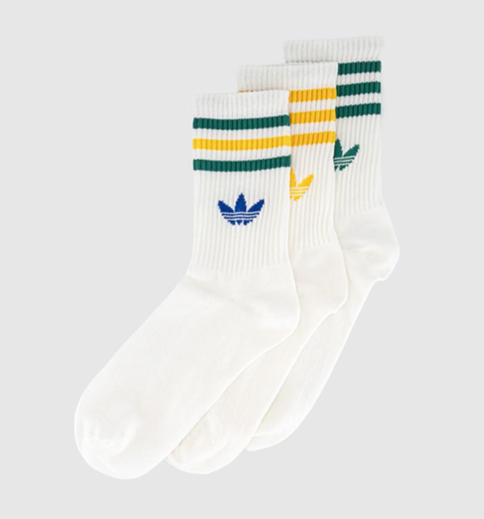 adidas Crew Socks 3 Pairs Off White Yellow Green Stripe
