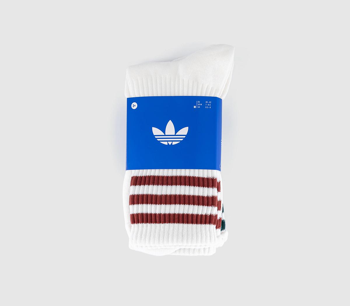 adidasCrew Socks 3 PairWhite Ruby Ink Green Stripe