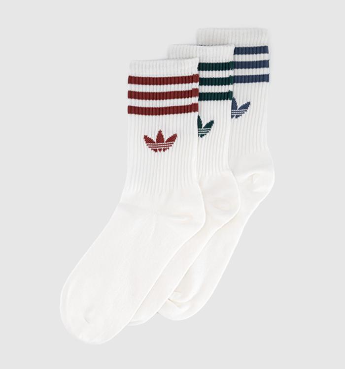 adidas Crew Socks 3 Pair White Ruby Ink Green Stripe