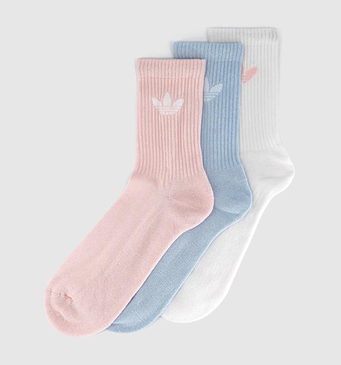 adidas Crew Socks 3 Pairs White Crystal Sky Sandy Pink