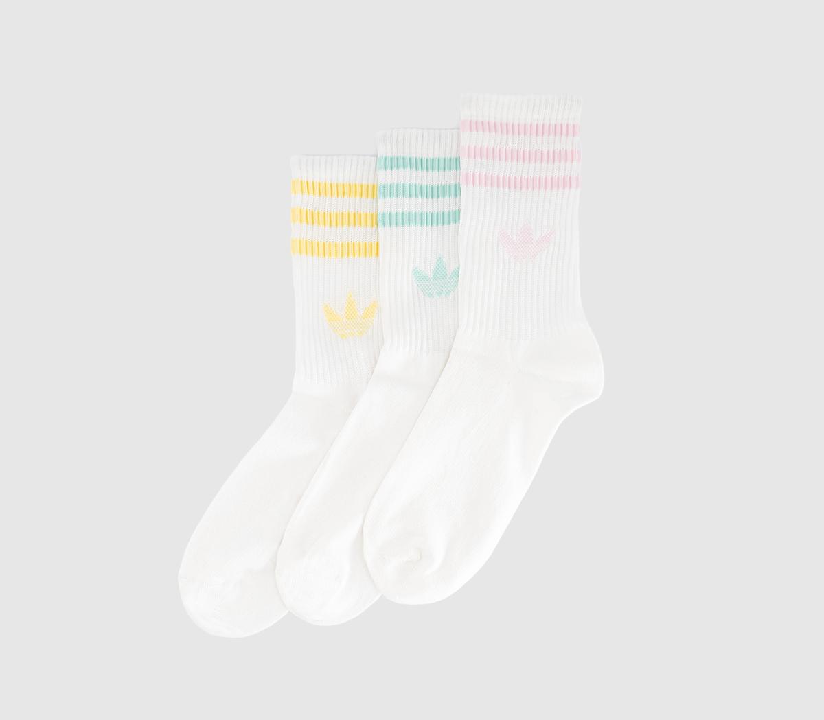 Adidas Crew Socks 3 Pairs Clear Pink Mint Almost Yellow White in   Size M, Office Shoes