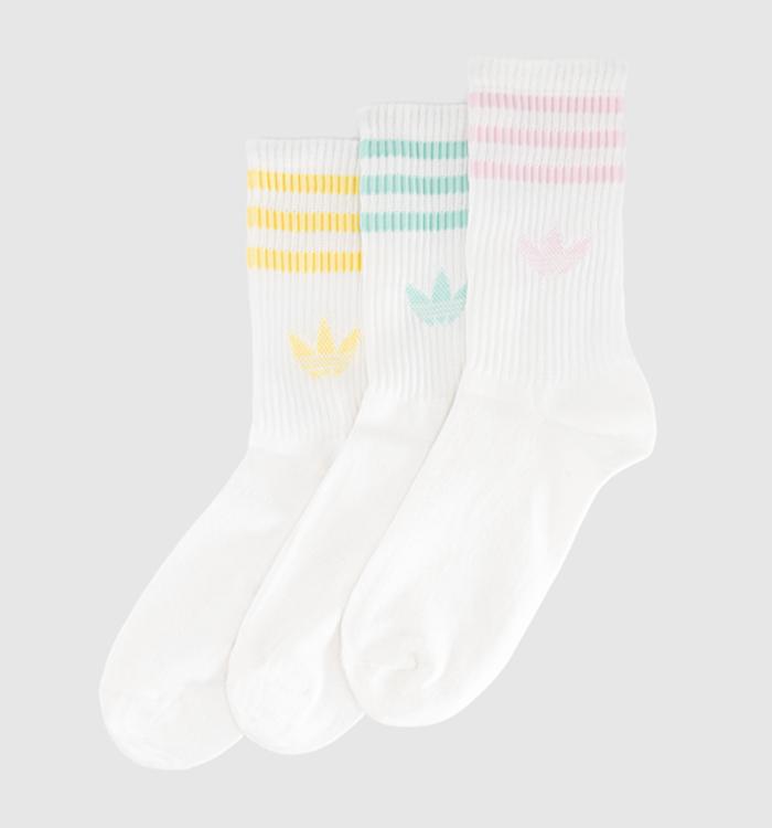 adidas Crew Socks 3 Pairs White Clear Pink Clear Mint Almost Yellow