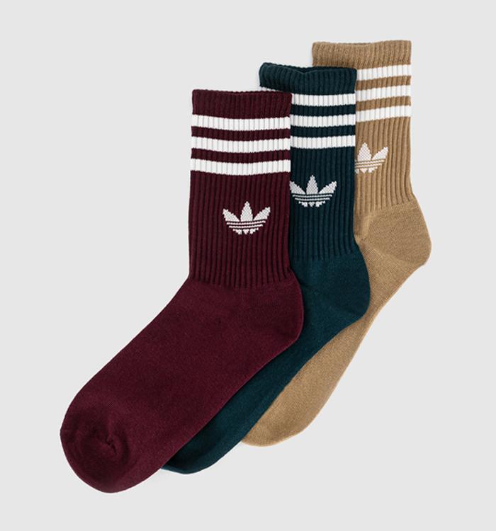 adidas Crew Sock 3 Pairs Maroon Ivy Brown