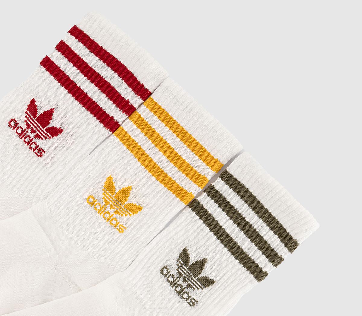 adidasCrew Socks 3 Pairs adidasCrew Socks 3 PairsWhite Olive Strata Preloved Yellow Team Victory Re