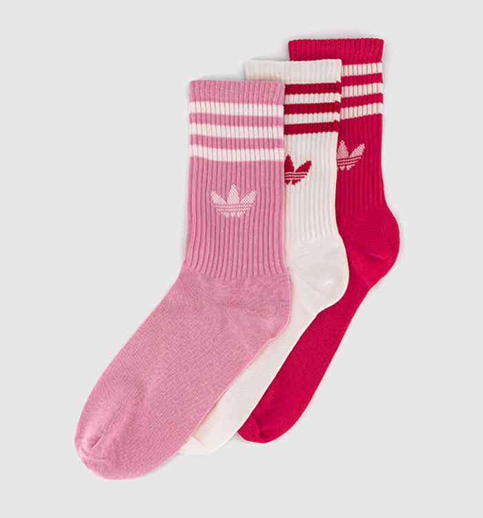 adidas Crew Socks 3 Pairs Pink Red White Stripe