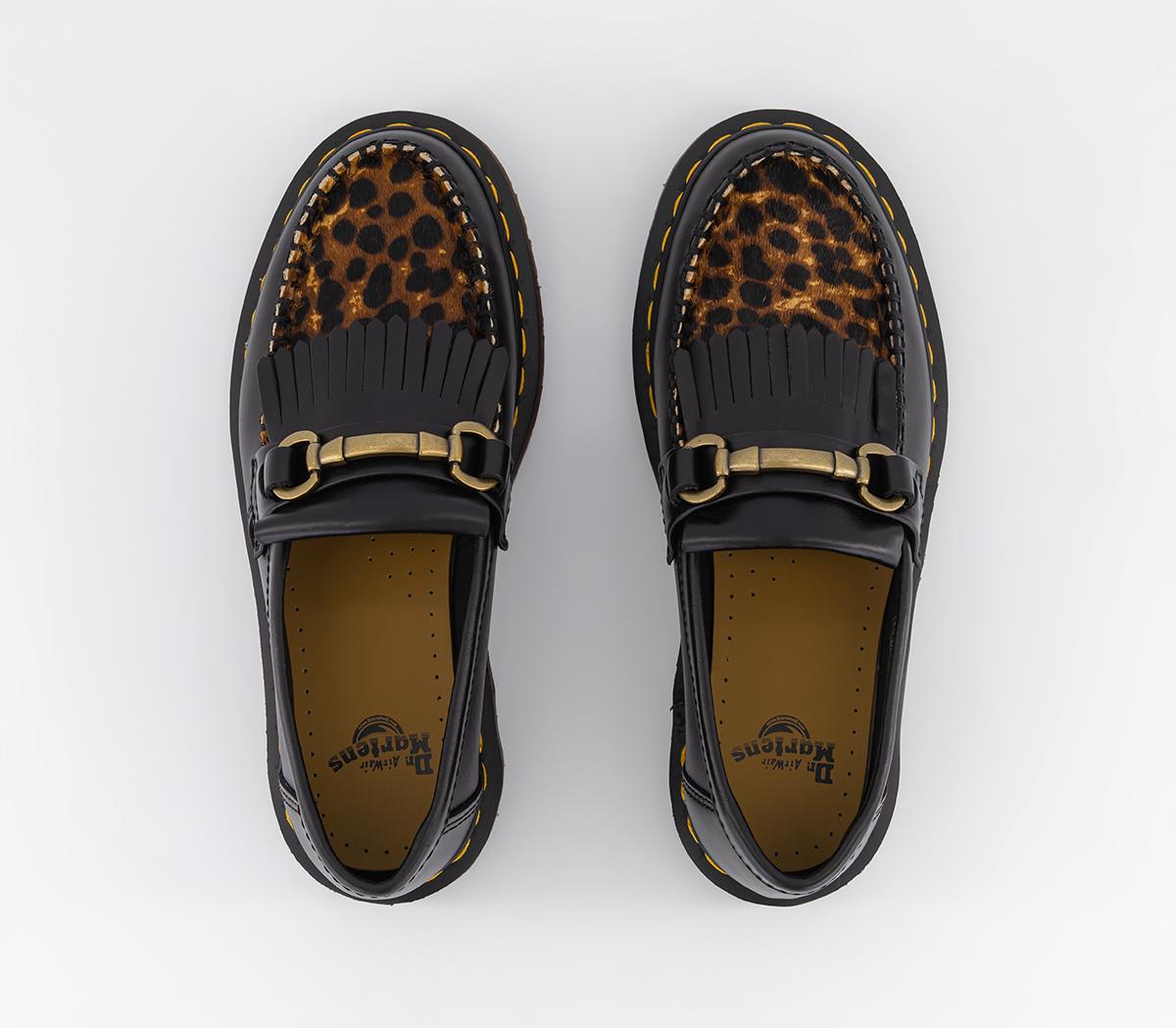 Dr. Martens Adrian Snaffle Loafers - black, leopard print, silver hardware Dr. Martens Adrian Snaffle Loafers Black Mirco Leopard  main image 3