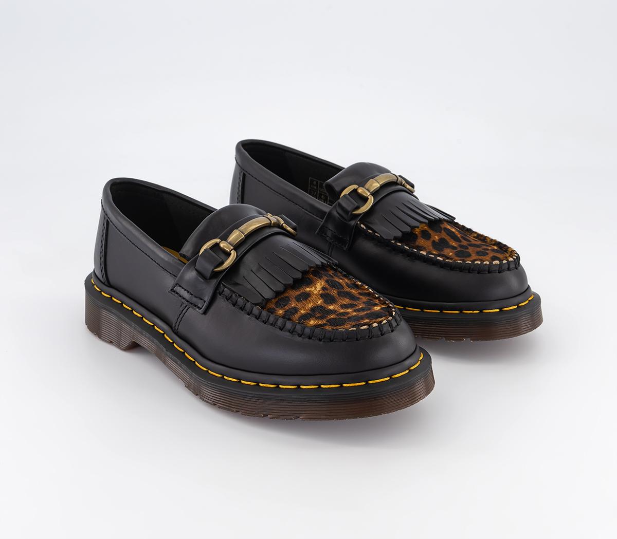 Dr. Martens Adrian Snaffle Loafers Black Mirco Leopard - Women's Flats