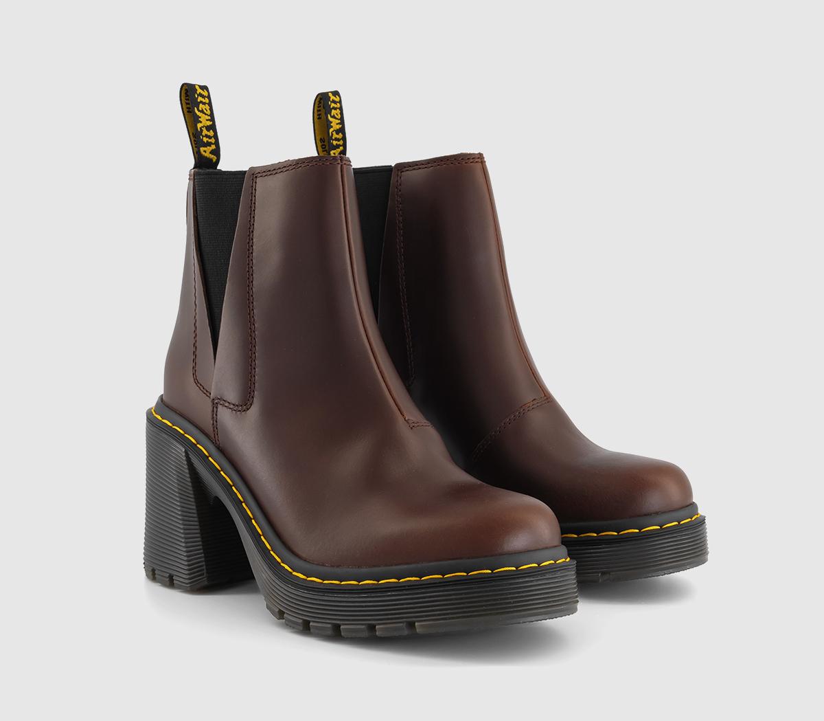 Dr. Martens Womens Spence Heeled Chelsea Boots Dark Brown Classic Pull Up, 6