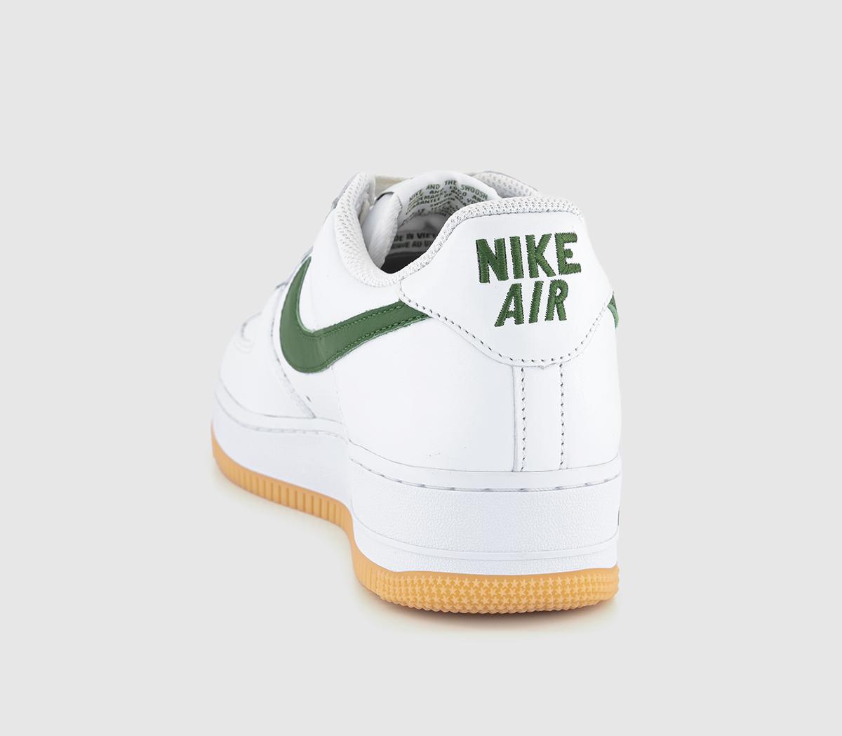 NikeAir Force 1 Trainers White Forest Green Gum Yellow