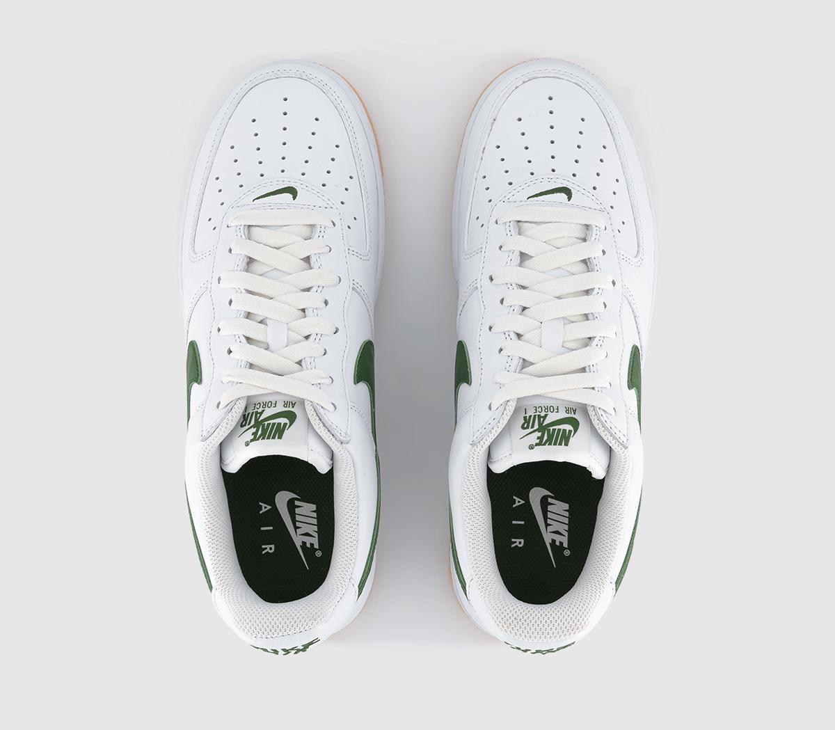 NikeAir Force 1 Trainers White Forest Green Gum Yellow