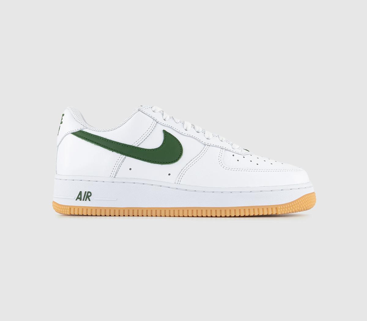 NikeAir Force 1 Trainers White Forest Green Gum Yellow