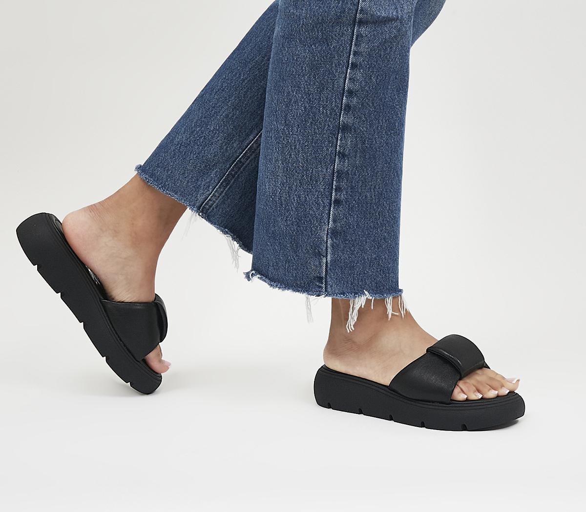 OfficeSunny Padded Flatform SandalsBlack Leather