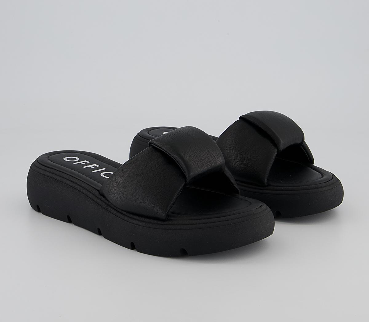 OFFICESunny Padded Flatform SandalsBlack Leather