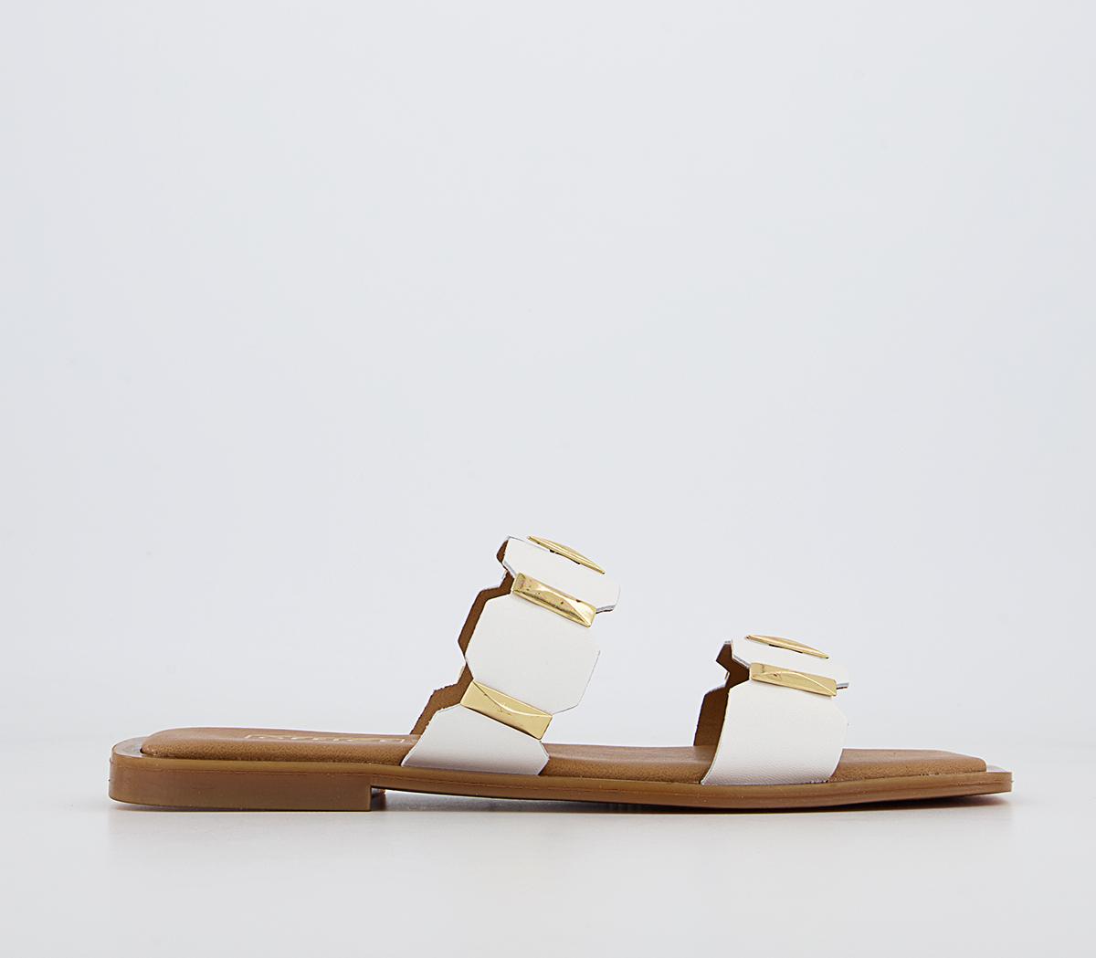 OFFICE Skala Jewel Double Strap Slides White Leather Women’s Sandals