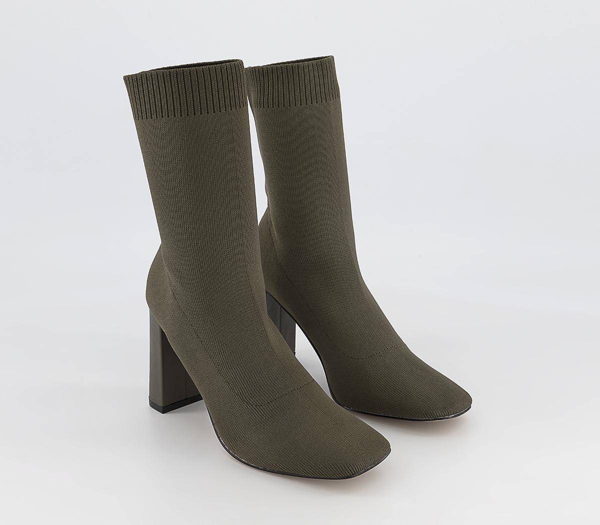 OFFICE Angel Square Toe Pull On Boots Khaki - Women's Ankle
