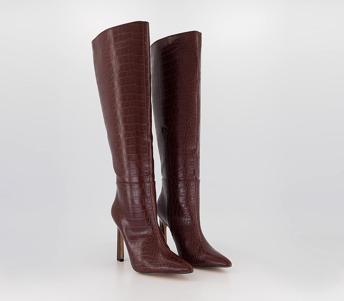 OFFICEKitty Croc Knee Boots OFFICEKitty Croc Knee BootsBurgundy Croc