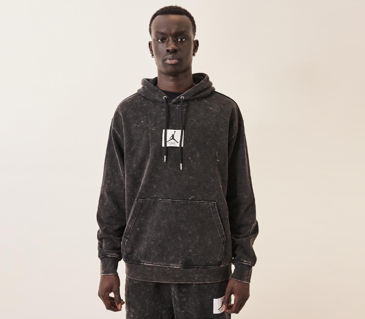 Jordan Washed Fleece Hoodie Black Sail Clothing & Accessories