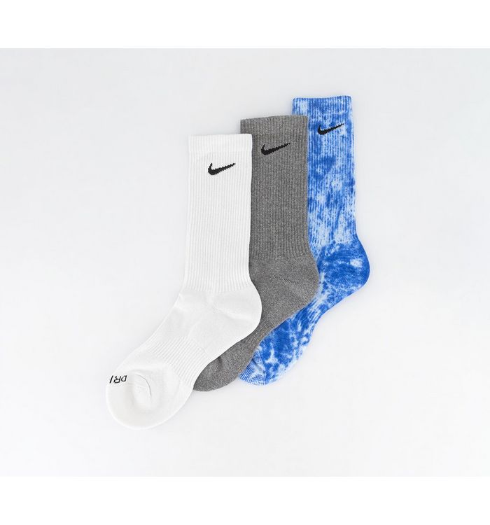 Nike Everyday Plus Socks 3 Pairs Blue Tie Dye Grey White