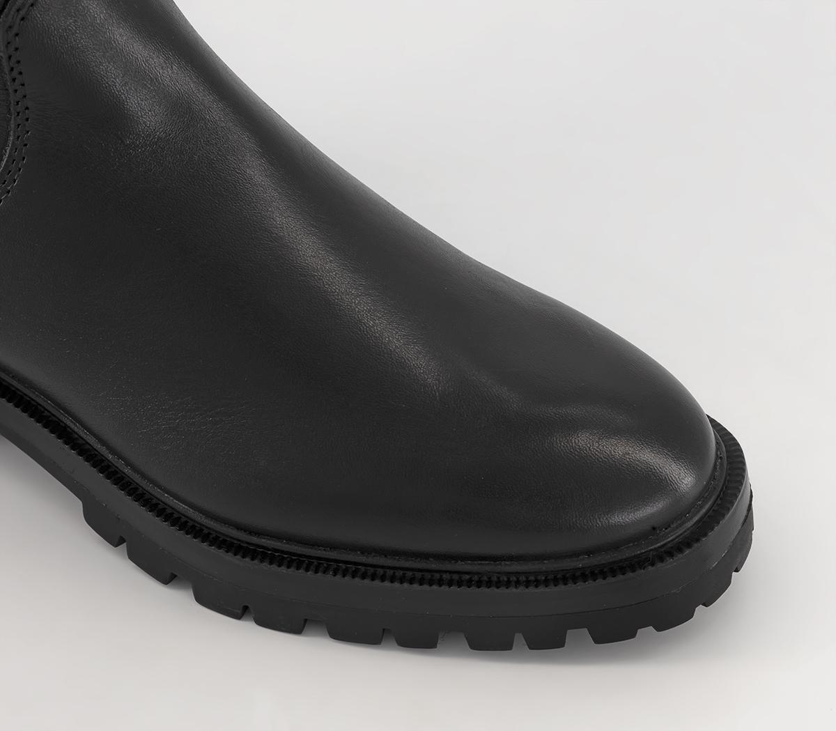 OFFICE Kelly Elastic Back High Leg Boots Black Leather Knee High Boots