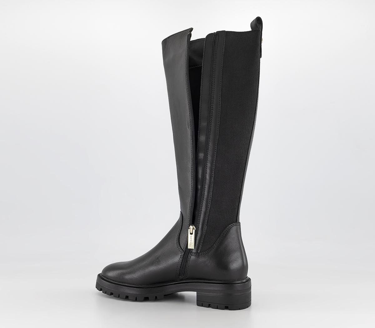 OFFICE Kelly Elastic Back High Leg Boots Black Leather Knee High Boots