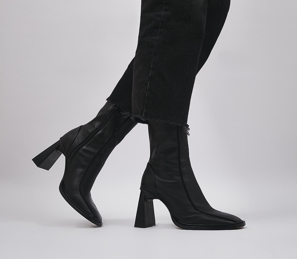 Apex Apron Seam Slim Heel Boots Black Leather