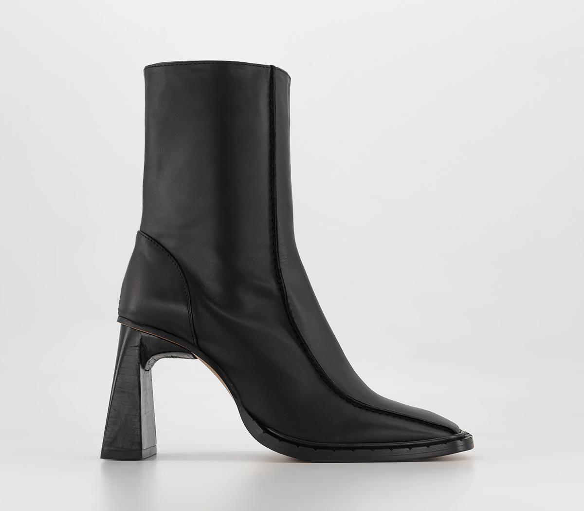 OFFICE Apex Apron Seam Slim Heel Boots Black Leather Women's Ankle Boots