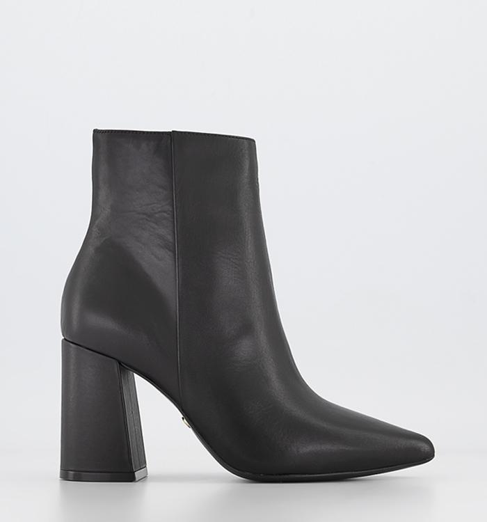 OFFICE Alana Leather Point Block Heel Ankle Boots Black Leather