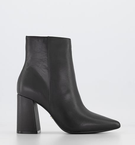 Office Alana Leather Point Block Heel Ankle Boots Black Leather