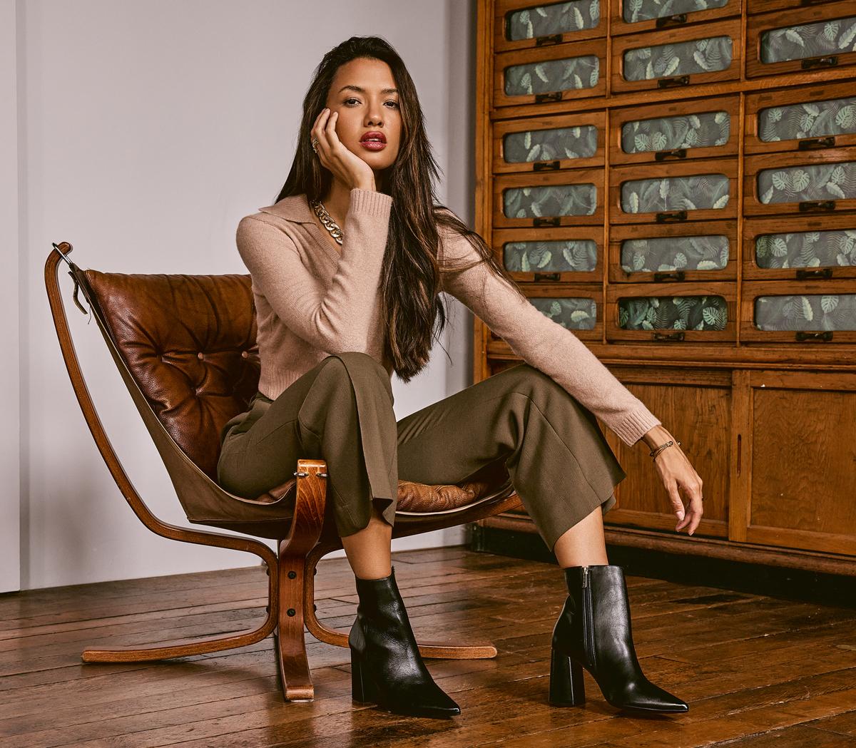 OFFICEAlana Leather Point Block Heel Ankle Boots OFFICEAlana Leather Point Block Heel Ankle BootsBlack Leather