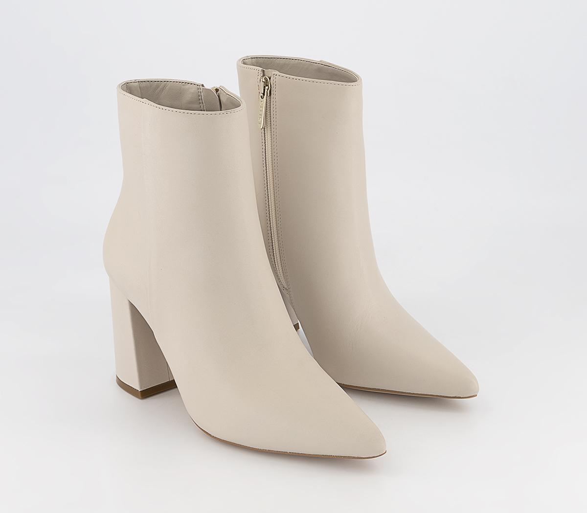 OFFICE Alana Leather Point Block Heel Ankle Boots OFFICE Alana Leather Point Block Heel Ankle Boots Cream Leather