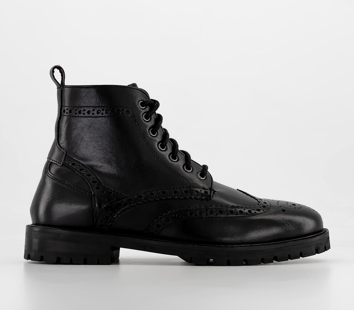 OFFICE Benson Brogue Wedge Lace Boots Black Leather - Men’s Boots