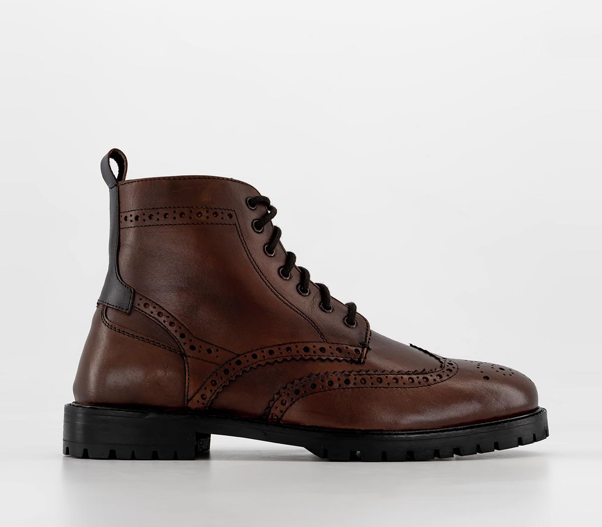 OFFICEBenson Brogue Wedge Lace BootsBrown Leather