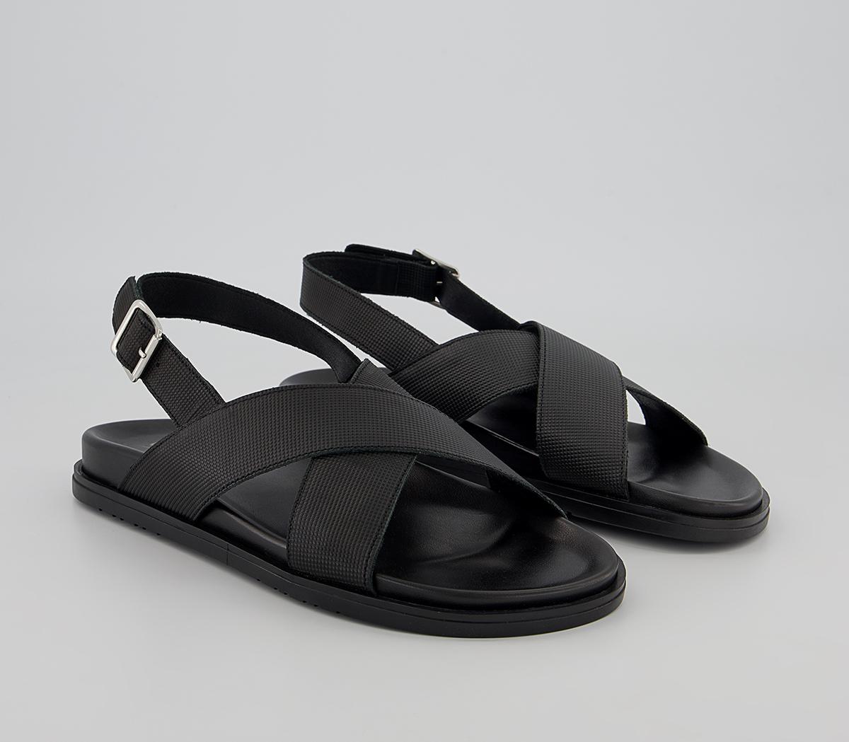 OFFICE Stamford Crossover Backstrap Sandals Black Leather - Men’s Sandals