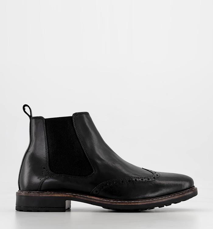 OFFICE Bromley Brogue Chelsea Boots Black Leather