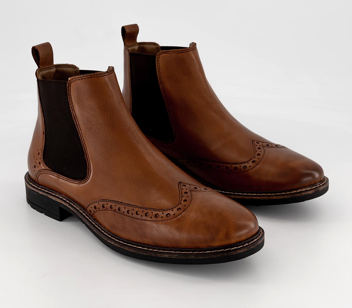 OFFICE Bromley Brogue Chelsea Boots Tan Leather - Men’s Boots