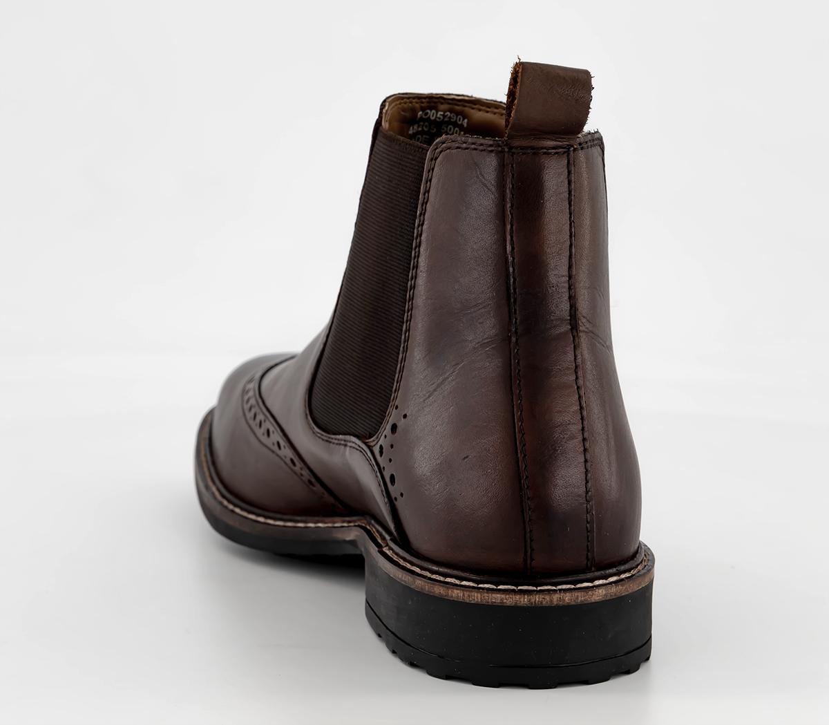 OFFICE Bromley Brogue Chelsea Boots Brown Leather - Men’s Boots